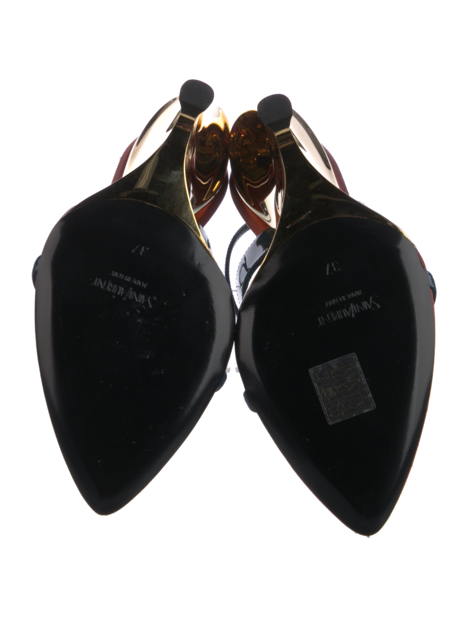 Saint Laurent Leather Colorblock Pattern Slingback Sandals